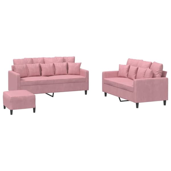 Soffgrupp med dynor 3 delar rosa sammet