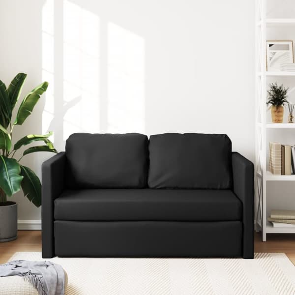 Golvbäddsoffa 2-i-1 svart 112x174x55 cm konstläder