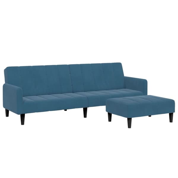 Bäddsoffa 2-sits med fotpall blå sammet