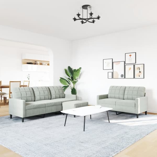 sofasæt 3 dele med hynder velour lysegrå