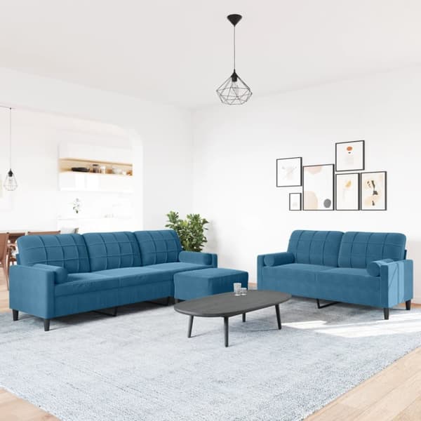 Soffgrupp med dynor och bolster 3 delar blå sammet