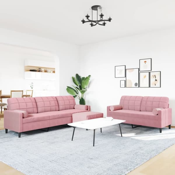 Soffgrupp med dynor och bolster 3 delar rosa sammet