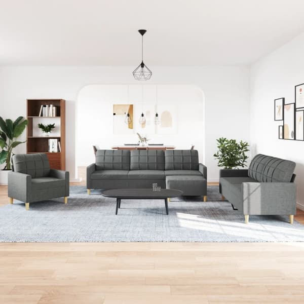 sofasæt 4 dele med fodskammel stof mørkegrå