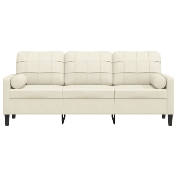 3-personers sofa med pyntepuder 180 cm velour cremefarvet