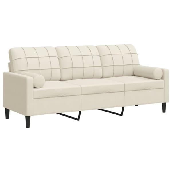 3-personers sofa med pyntepuder 180 cm velour cremefarvet