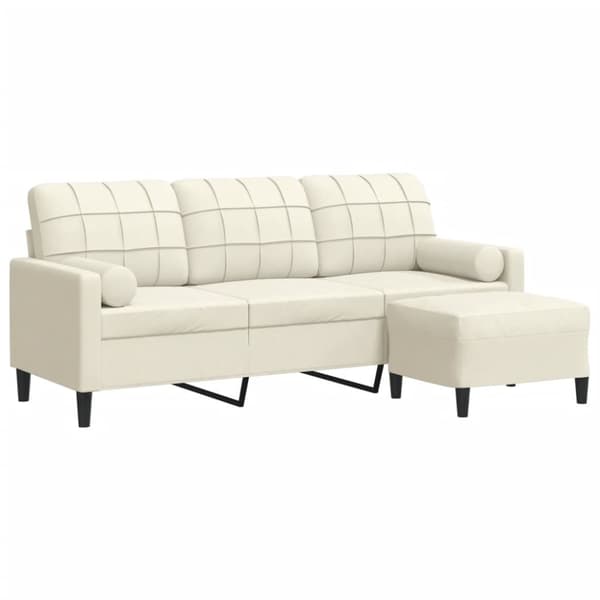 3-sitssoffa med fotpall gräddvit 180 cm sammet