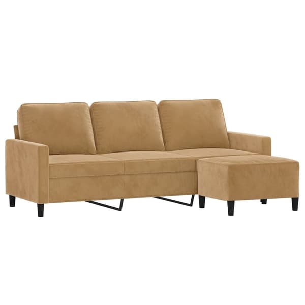 3-sitssoffa med fotpall brun 180 cm sammet