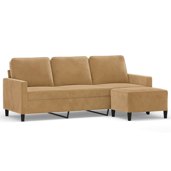 3-sitssoffa med fotpall brun 180 cm sammet
