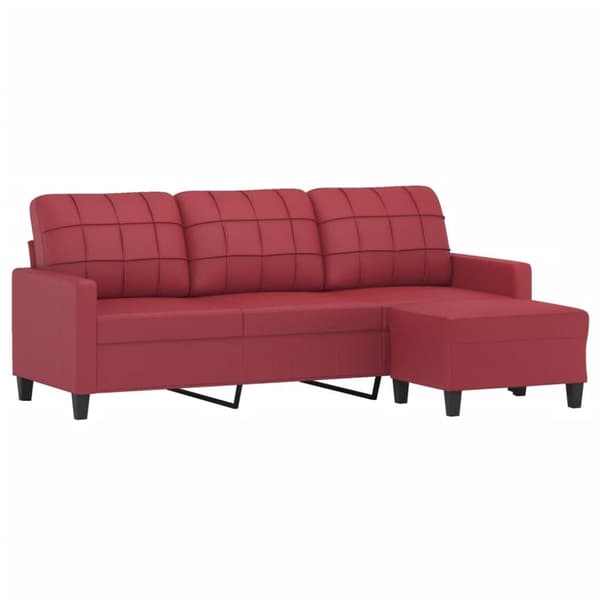 3-sitssoffa med fotpall vinröd 180 cm konstläder
