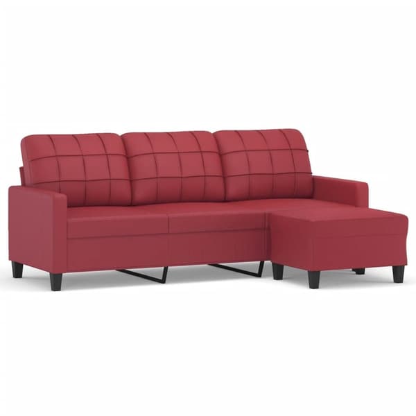 3-sitssoffa med fotpall vinröd 180 cm konstläder