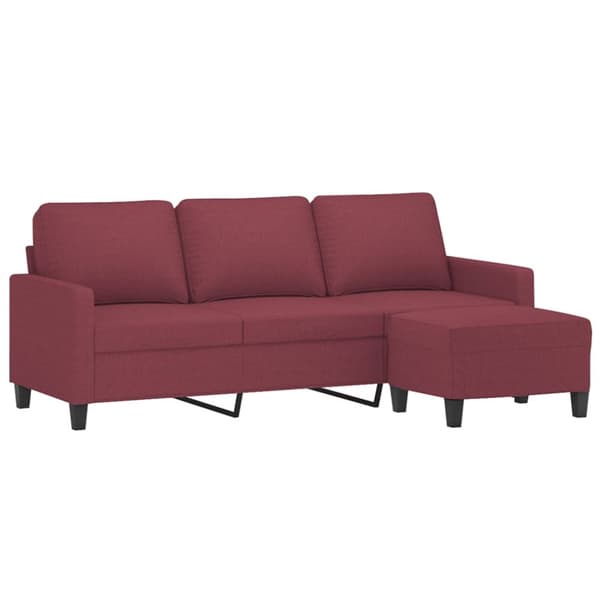 3-sitssoffa med fotstöd vinröd 180 cm tyg