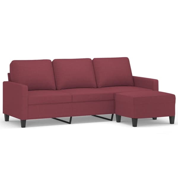 3-sitssoffa med fotstöd vinröd 180 cm tyg