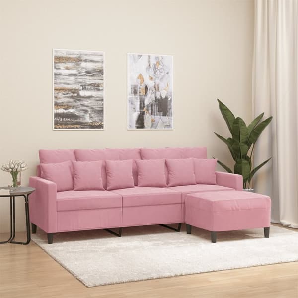3-sitssoffa med fotpall rosa 180 cm sammet