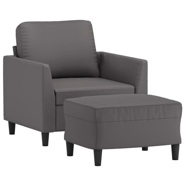 sofastol med fodskammel 60 cm kunstlæder grå
