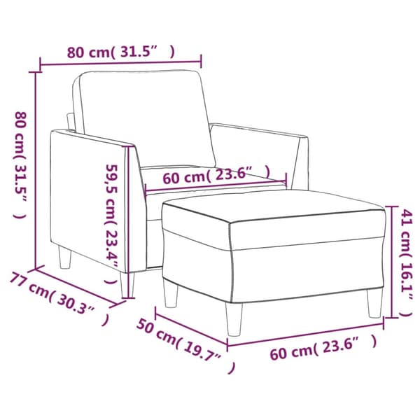 sofastol med fodskammel 60 cm kunstlæder grå