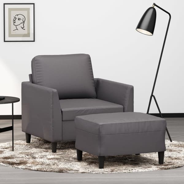 sofastol med fodskammel 60 cm kunstlæder grå