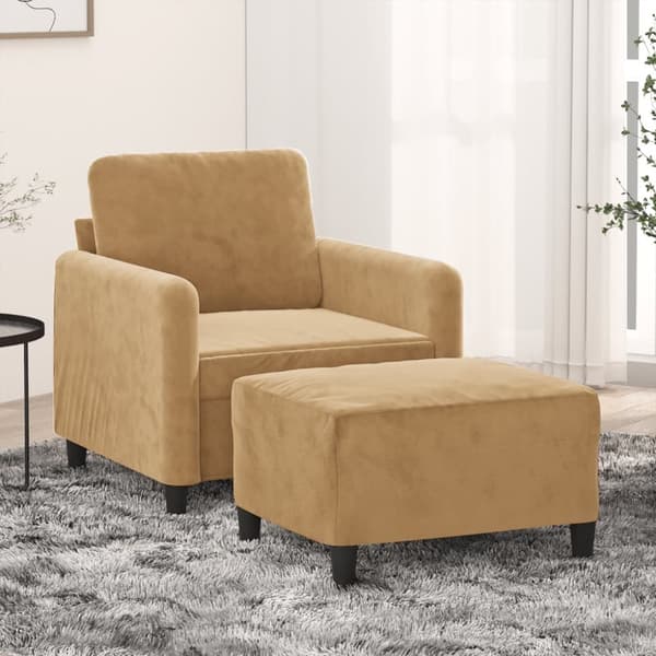 sofastol med fodskammel 60 cm velour brun