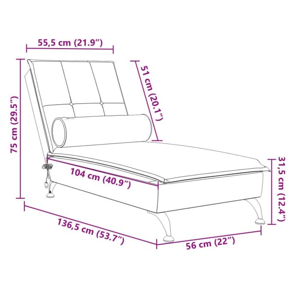 Massageschäslong med bolster gräddvit sammet