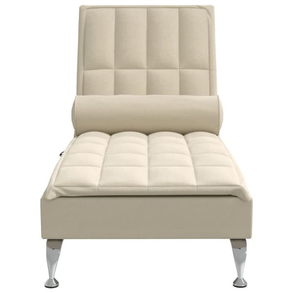 Massageschäslong med bolster gräddvit tyg