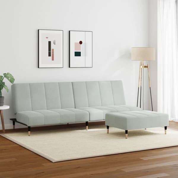 Bäddsoffa 2-sits med fotpall ljusgrå sammet