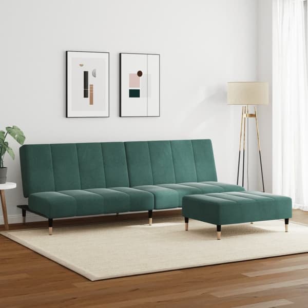 Bäddsoffa 2-sits med fotpall mörkgrön sammet