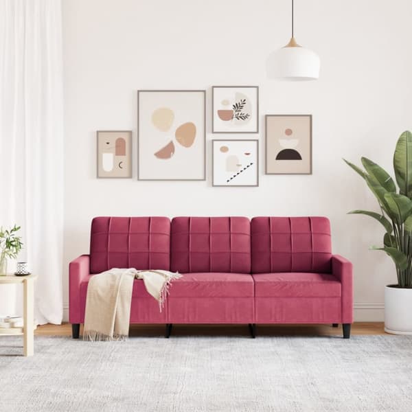 3-istuttava sohva, viininpunainen, 180 cm, verhoiltu sametilla