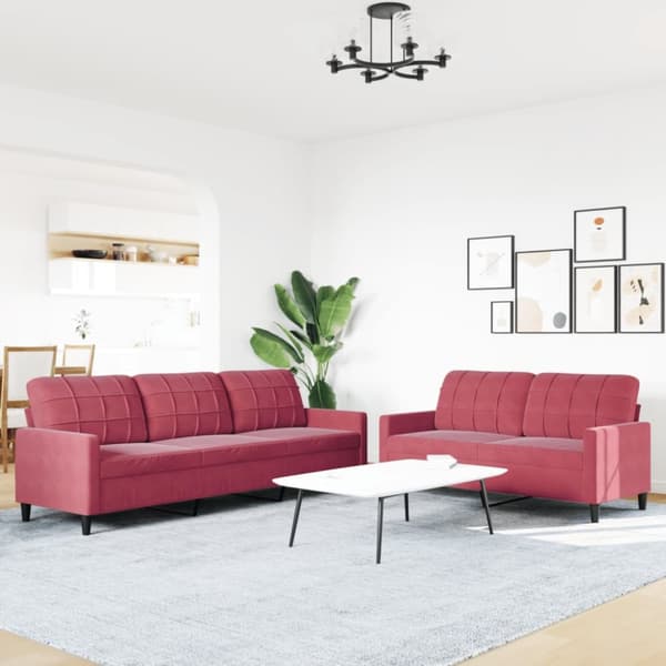 2-osainen lounge-setti, sametti, viininpunainen