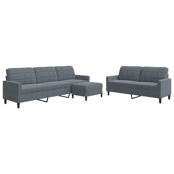 sofasæt 3 dele med hynder velour mørkegrå