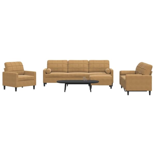 sofasæt 4 dele med hynder og bolsterpuder velour brun