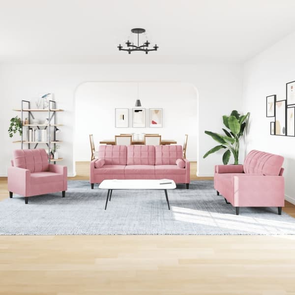 Soffgrupp med dynor och bolster 4 delar rosa sammet
