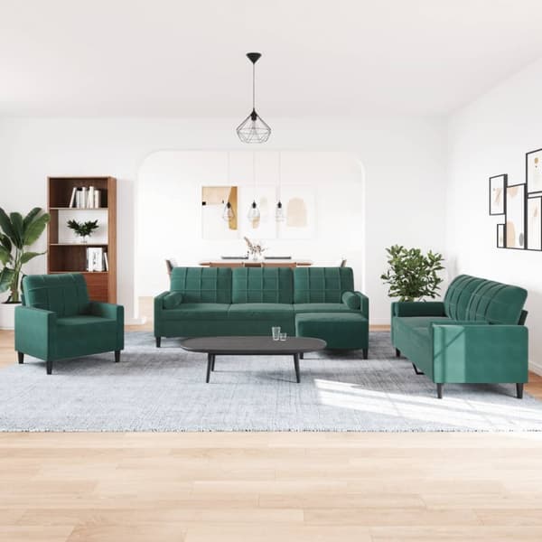 Soffgrupp med dynor och bolster 4 delar mörkgrön sammet
