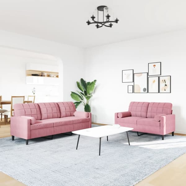 Soffgrupp med dynor och bolster 2 delar rosa sammet