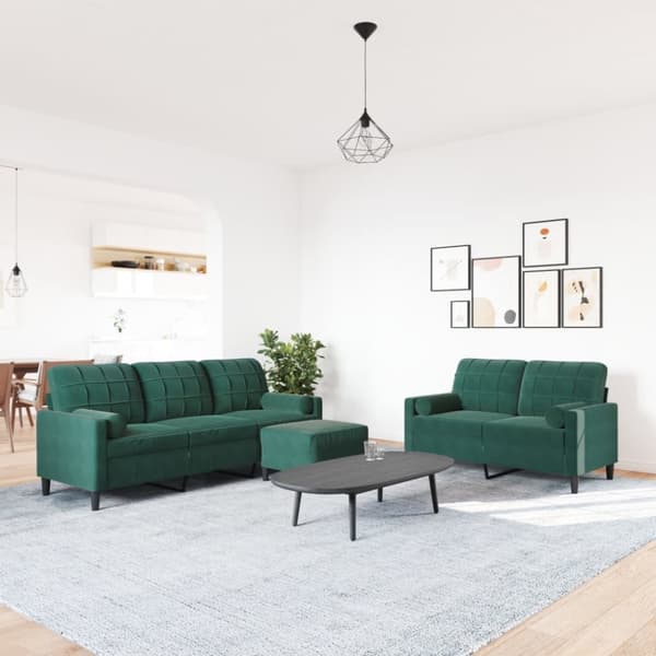 Soffgrupp med dynor och bolster 3 delar mörkgrön sammet