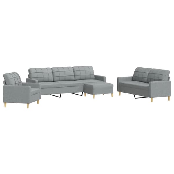 sofasæt 4 dele med fodskammel stof lysegrå