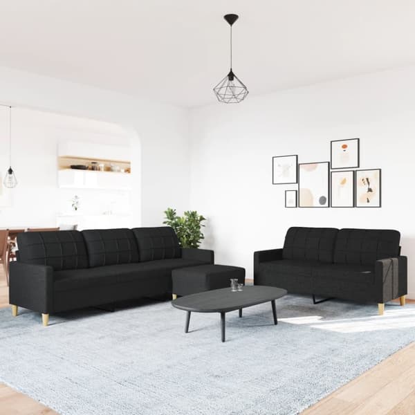 Soffgrupp med fotpall 3 delar svart tyg