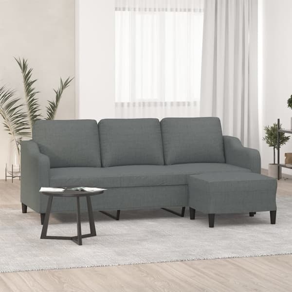 3-sitssoffa med fotpall Mörkgrå 180 cm tyg