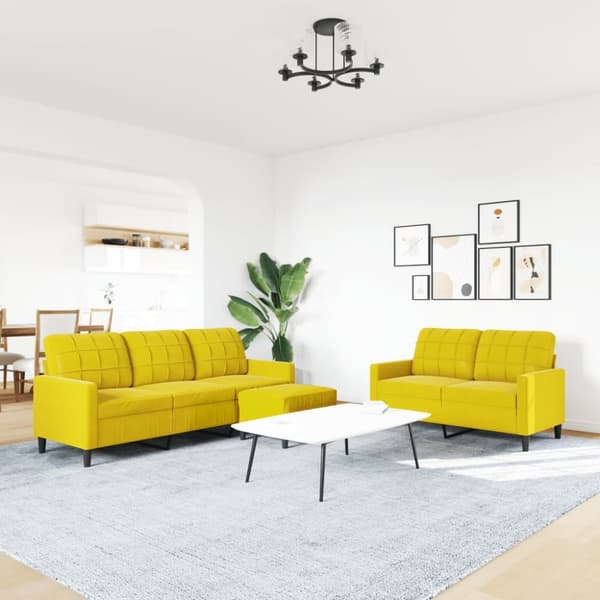 sofasæt 3 dele med hynder velour gul