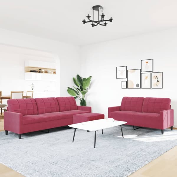 3-osainen lounge-setti, sametti, viininpunainen