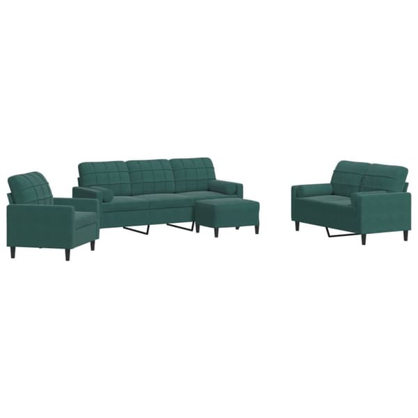 sofasæt 4 dele med hynder og bolsterpuder velour mørkegrøn
