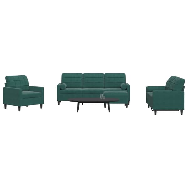 sofasæt 4 dele med hynder og bolsterpuder velour mørkegrøn