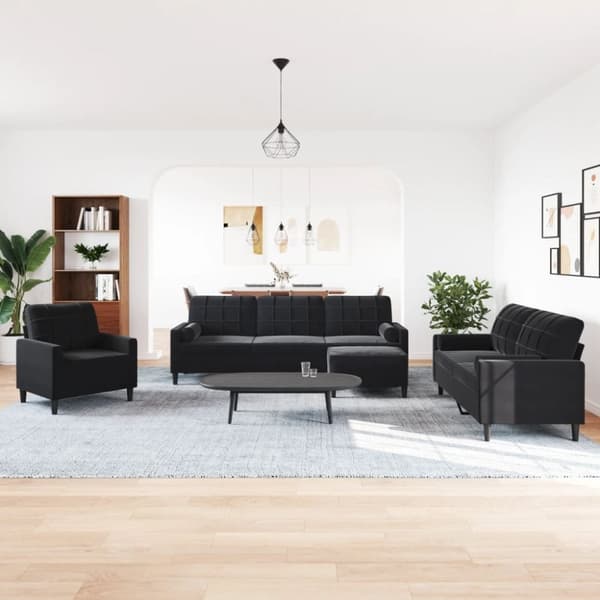 Soffgrupp med dynor och bolster 4 delar svart sammet
