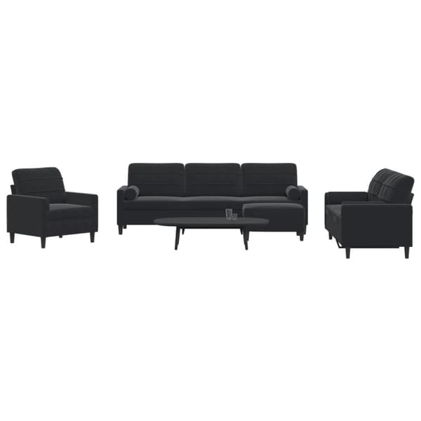 sofasæt 4 dele med hynder og bolsterpuder velour sort