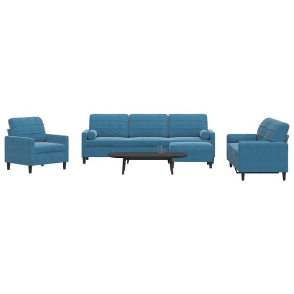 sofasæt 4 dele med hynder og bolsterpuder velour blå