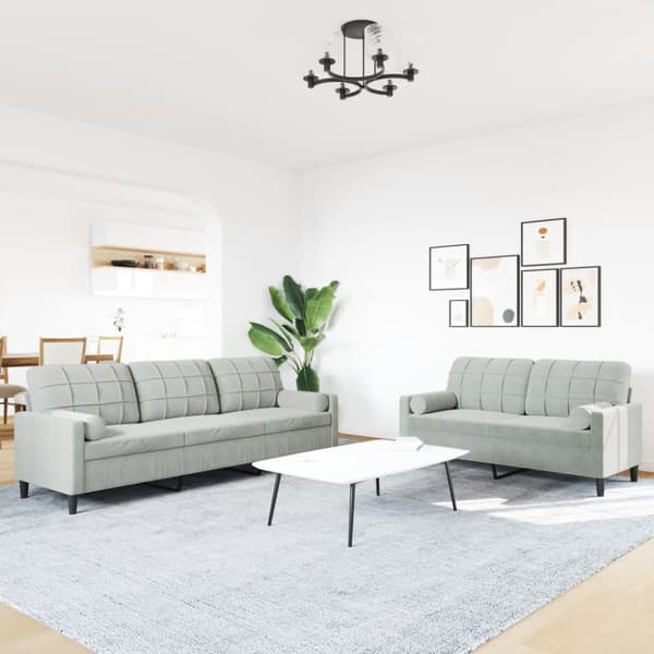 Soffgrupp med dynor och bolster 2 delar ljusgrå sammet