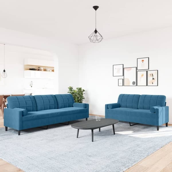 Soffgrupp med dynor och bolster 2 delar blå sammet