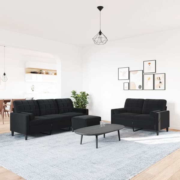 Soffgrupp med dynor och bolster 3 delar svart sammet
