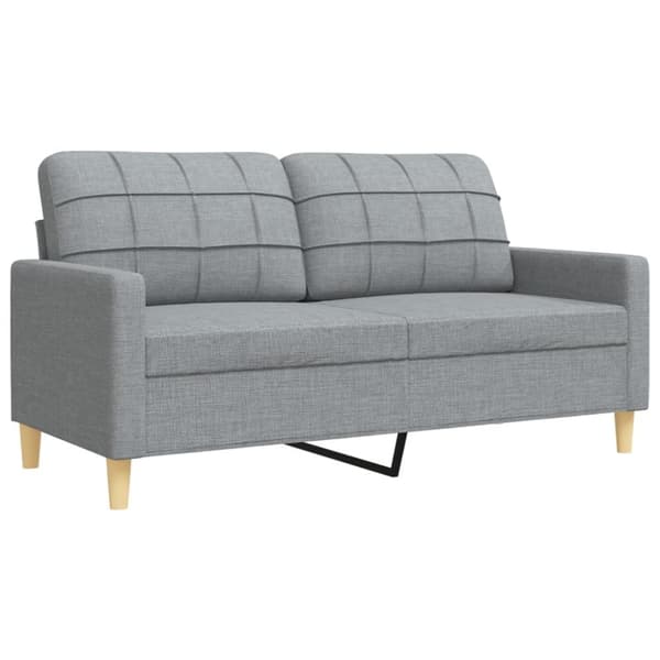 sofasæt 3 dele med fodskammel og pyntepuder stof lysegrå
