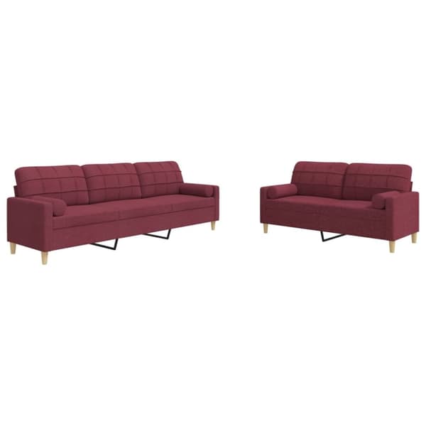 sofasæt 2 dele med pyntepuder stof vinrød