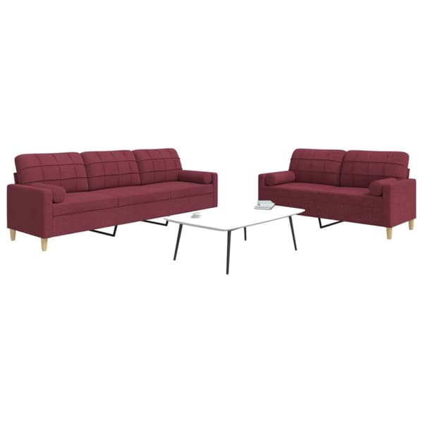 sofasæt 2 dele med pyntepuder stof vinrød