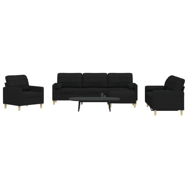 sofasæt 4 dele med fodskammel og pyntepuder stof sort